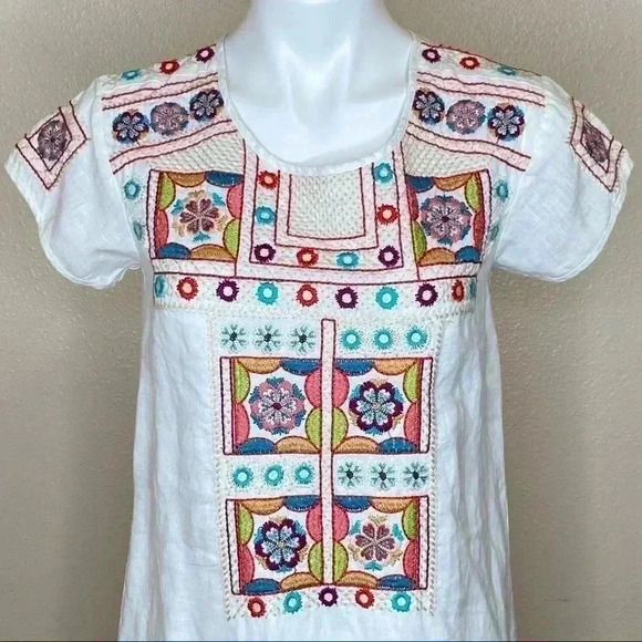Johnny Was Los Angeles 100% linen embroidered tunic dress size XS - Picture 2 of 8
